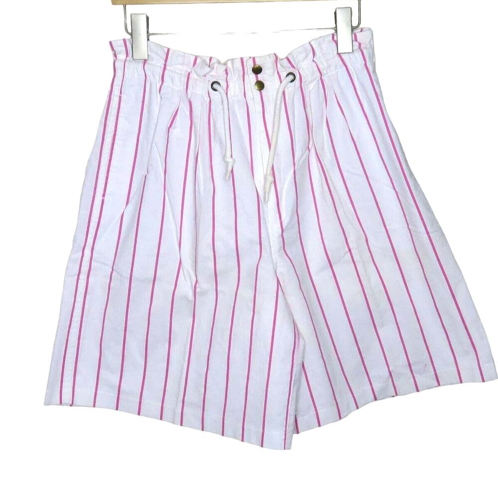 Vintage High Stretchy Waist Pleat Front Pink Striped Shorts - Women's M